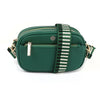 Vegan Leather small green camera bag with stripe strap