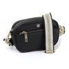 Vegan Leather small black camera bag with stripe strap