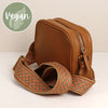 Tan Vegan Leather camera bag with zig-zag strap