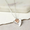Silver Plated Rose Gold Folded Hearts Necklace